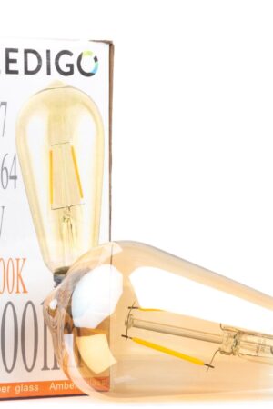 Żarówka LED E27 2W ST64 filament AMBER