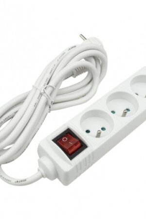 Przedłużacz 3 gniaz. 3m z/u z wyłącznikiem biały