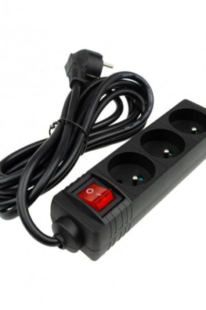 Przedłużacz 3 gniaz. 3m z/u z wyłącznikiem czarny