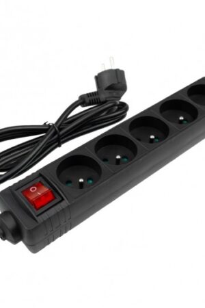 Przedłużacz 5 gniazd 1.5m z wyłącznikiem czarny