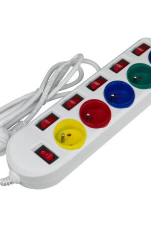 Przedłużacz z uziemieniem 5 gniazd z włącznikami biały 1,5m