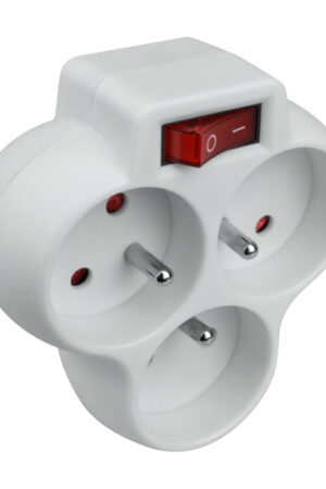 Rozgałęźnik elektryczny z włącznikiem 3 gniazda z uziemieniem biały