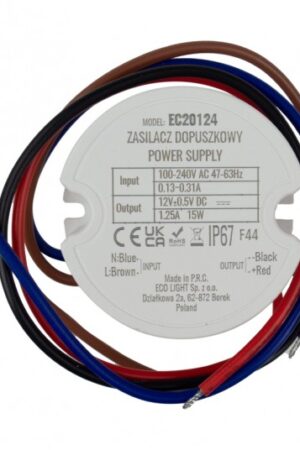 Zasilacz do puszki fi60 1,25A 15W 12V IP67 50x22