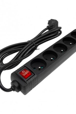 Przedłużacz 5 gniazd. 3m z wyłącznikiem czarny