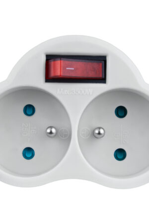 Rozgałężnik elektryczny z włącznikiem, 2 gniazda z uziemieniem, biały