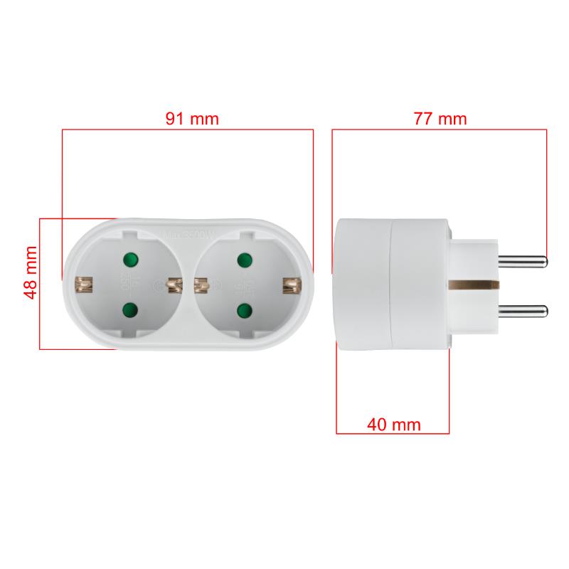 Rozgałęźnik elektryczny Schuko 2 gniazda z uziemieniem biały - obrazek 3