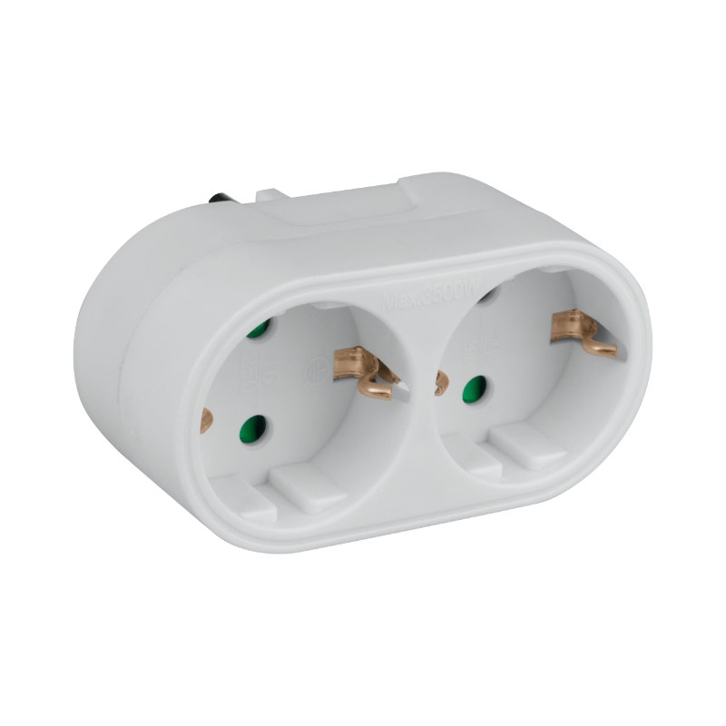 Rozgałęźnik elektryczny Schuko 2 gniazda z uziemieniem biały