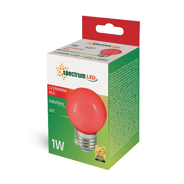 Żarówka LED E27 230V 1W kula barwa czerwona - obrazek 2