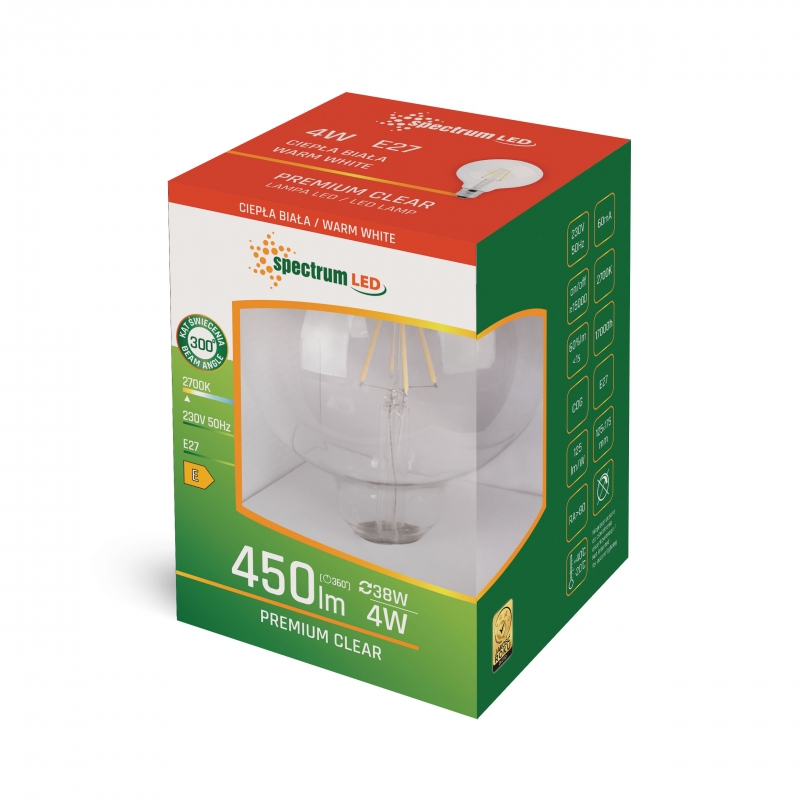 Żarówka LED GLOB G95 E27 230V 4W 2700K Clear Spectrum - obrazek 2