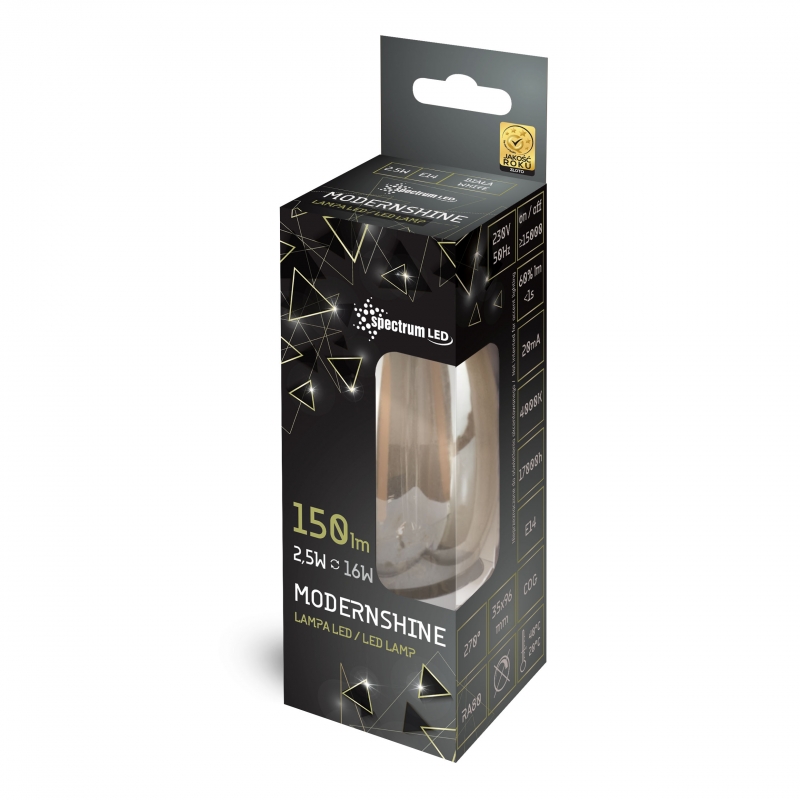 Żarówka LED świeczka E14 230V 2.5W 4000K Modershine Spectrum - obrazek 2