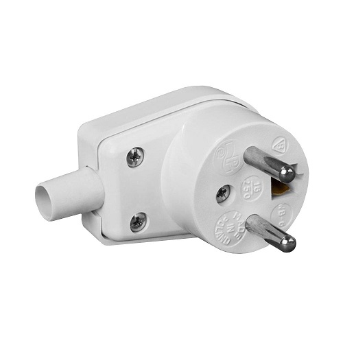Wtyczka kątowa 16A 250V IP20 biała