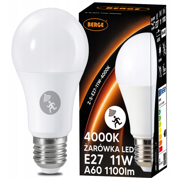 Żarówka LED E27 11W 1055lm 4000K z mikrofalowym czujnikiem PIR