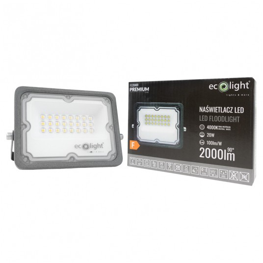 Naświetlacz PREMIUM 20W 2000lm 4000K IP65 NEW