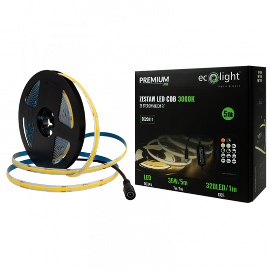 Taśma LED COB 320 24V 7W/m 3000K IP20 5m zestaw