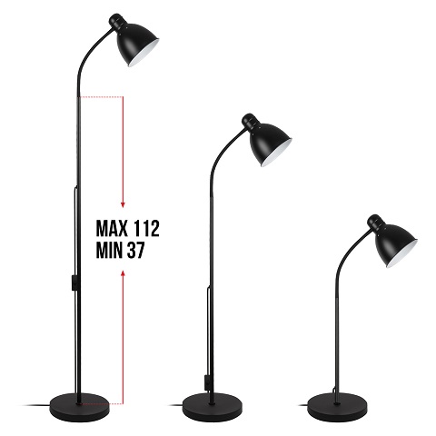 Lampa Podłogowa Czarna Regulowana E27 - obrazek 4