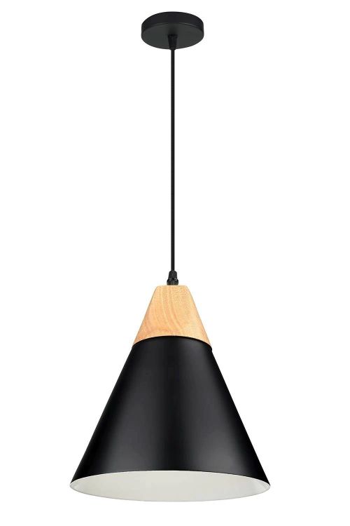 Lampa Wisząca 1x E27 czarna/drewno - obrazek 2