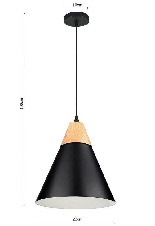 Lampa Wisząca 1x E27 czarna/drewno - obrazek 3