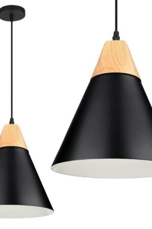 Lampa Wisząca 1x E27 czarna/drewno