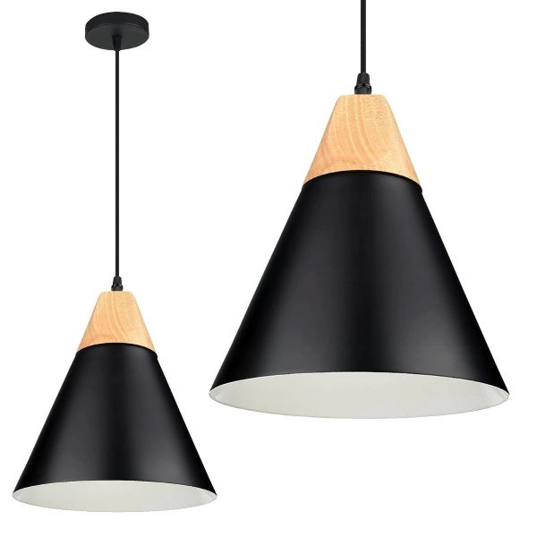 Lampa Wisząca 1x E27 czarna/drewno