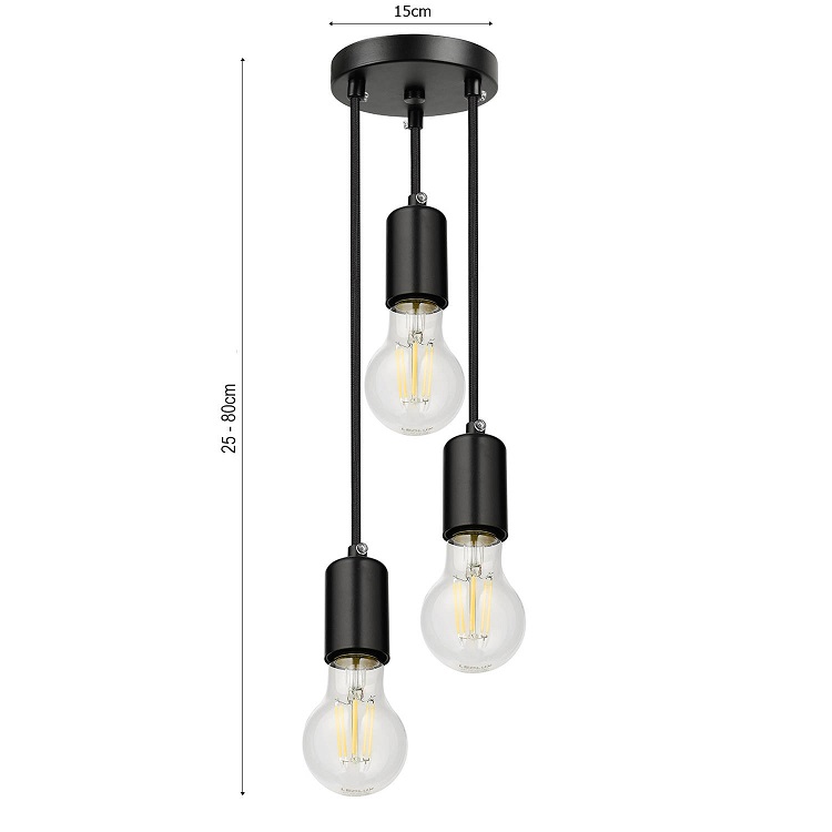 Lampa Wisząca Czarna 3x E27 - obrazek 2