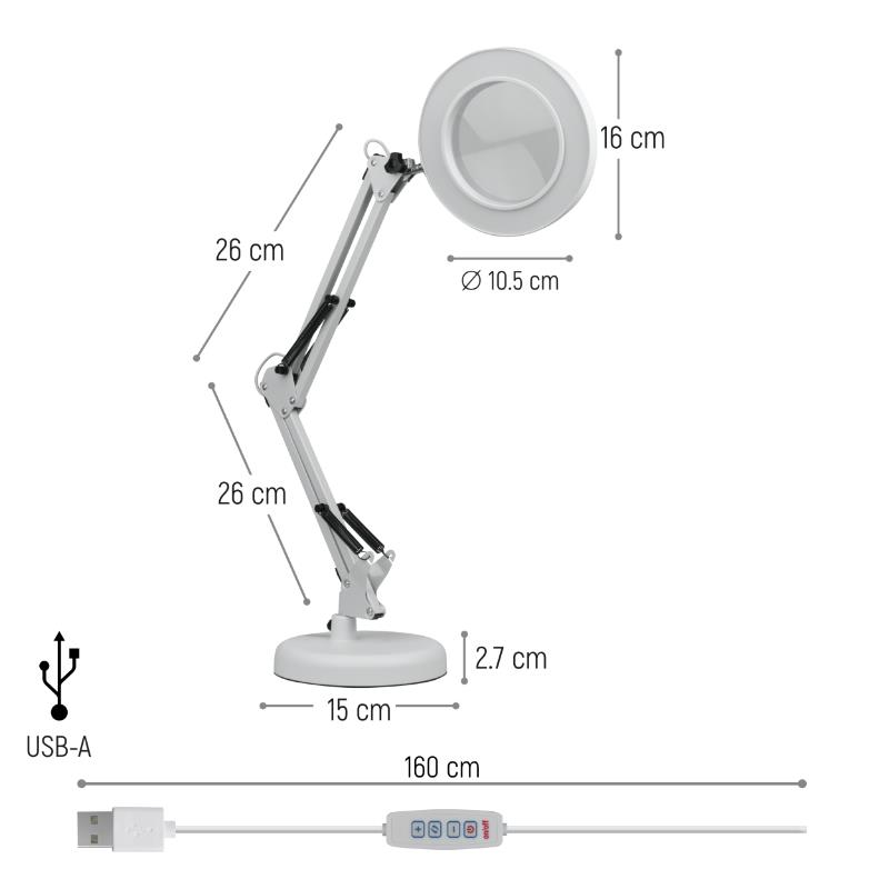 Lampka biurkowa LED z lupą USB 8W 450lm CCT biała - obrazek 13