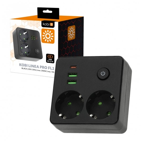 Rozgałęźnik LINEA PRO FL2 2gn+2USB/1USB-C czarny
